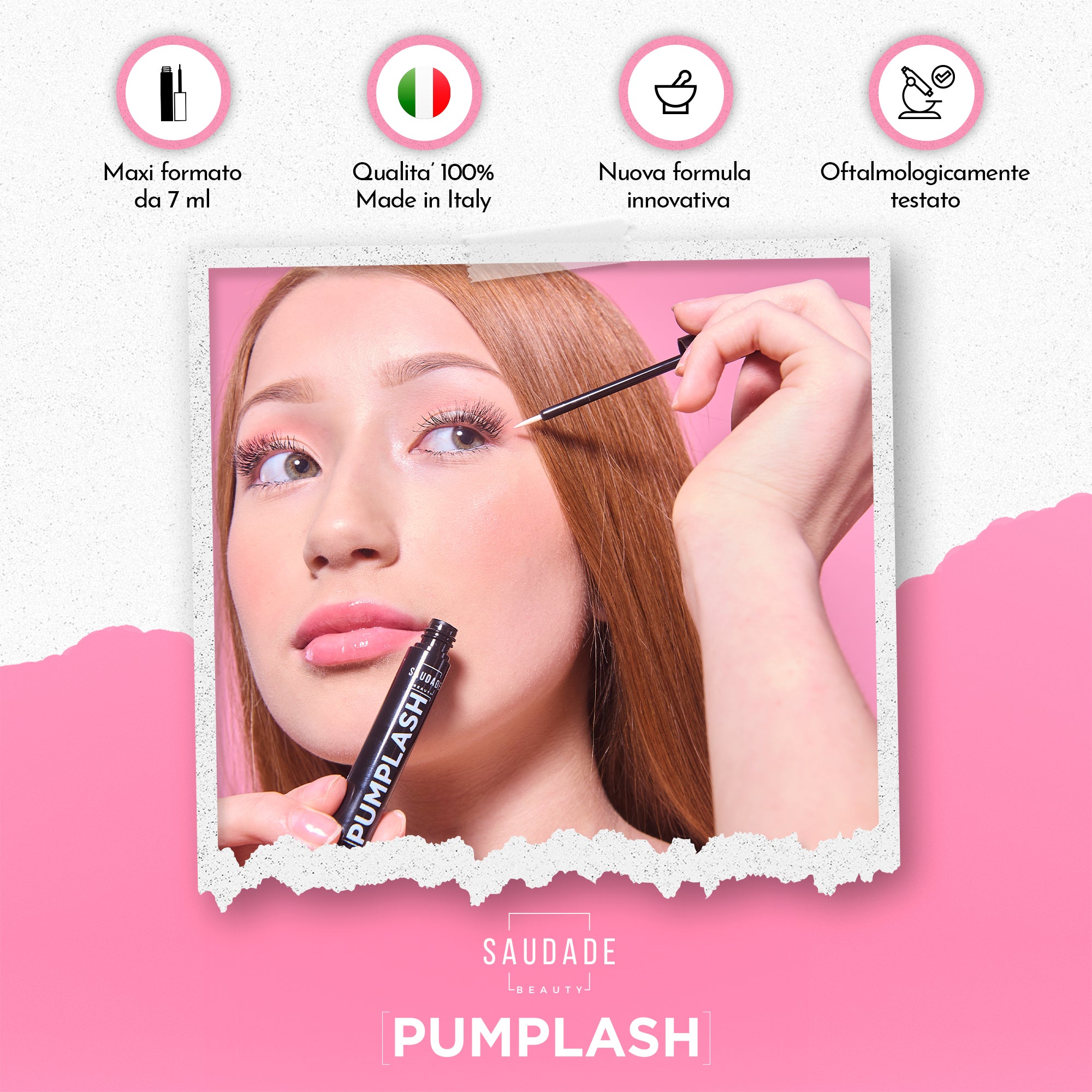 PUMPLASH Siero Ciglia e Sopracciglia Allungante e Rinforzante - Formula Testata e Sicura per gli Occhi, 7ml