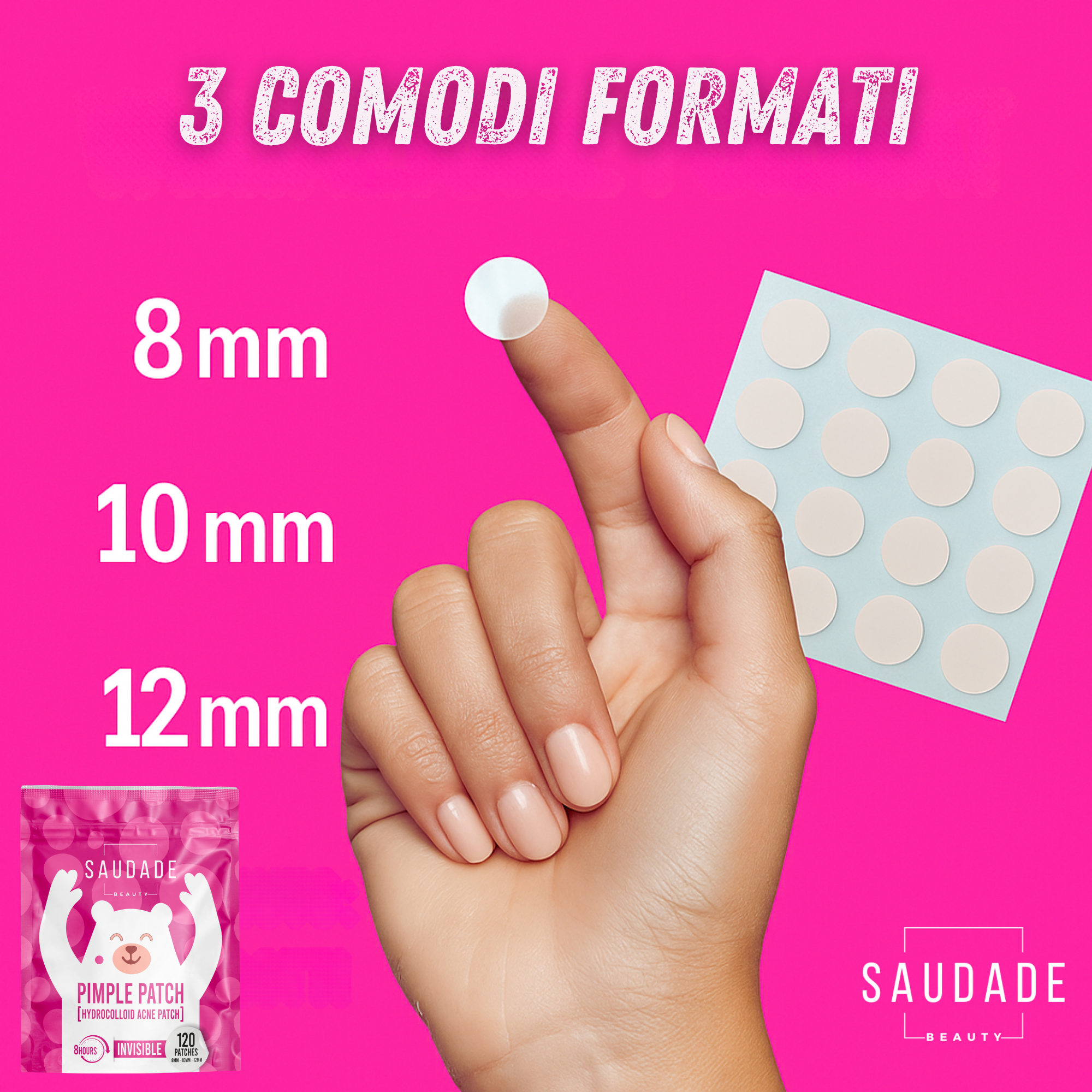 Cerotti Idrocolloidi Invisibili per Brufoli, Acne e Punti Neri - Azione Rapida 8 ore - 120 Cerotti Anti Imperfezioni in 3 Comodi Formati – Confezione Richiudibile