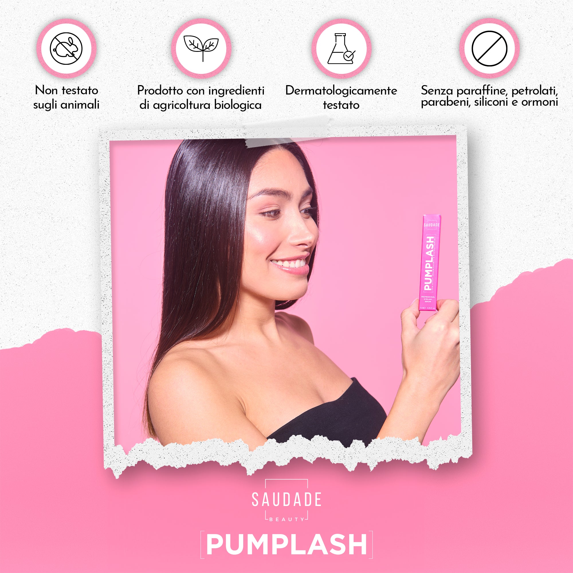 PUMPLASH Siero Ciglia e Sopracciglia Allungante e Rinforzante - Formula Testata e Sicura per gli Occhi, 7ml