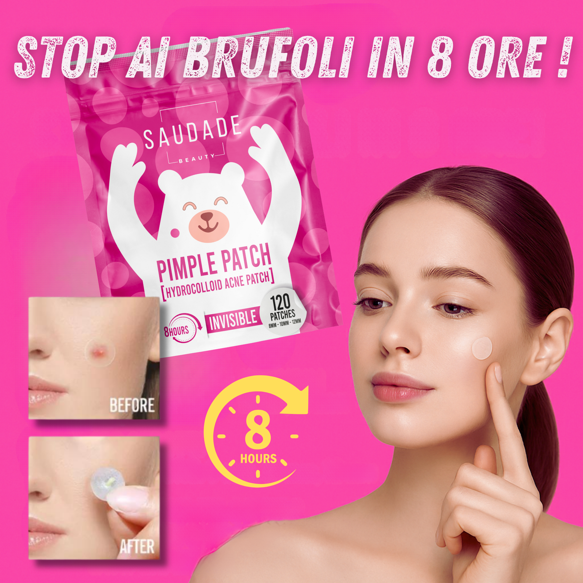 Cerotti Idrocolloidi Invisibili per Brufoli, Acne e Punti Neri - Azione Rapida 8 ore - 120 Cerotti Anti Imperfezioni in 3 Comodi Formati – Confezione Richiudibile